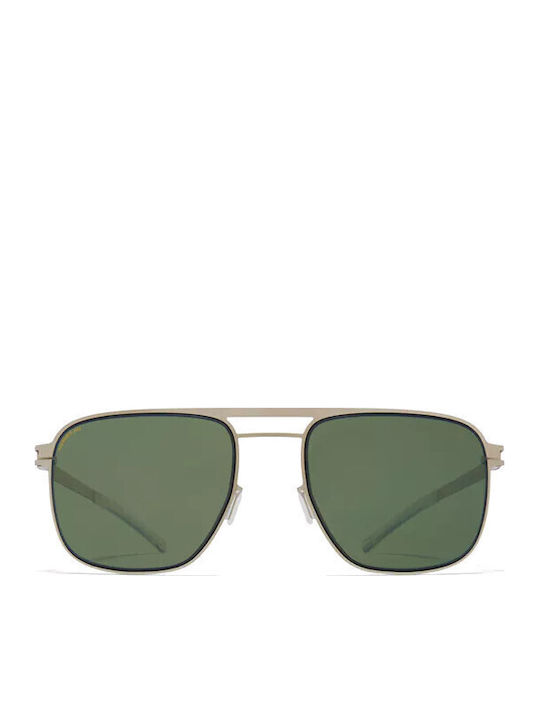 Mykita Ochelari De Soare Unisex Cu Ramă Metalică Argintie Și Lentilă Polarized Verde Oglindă