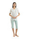 Odyssey Set Pijamale Dama de Vară Alb-Verde