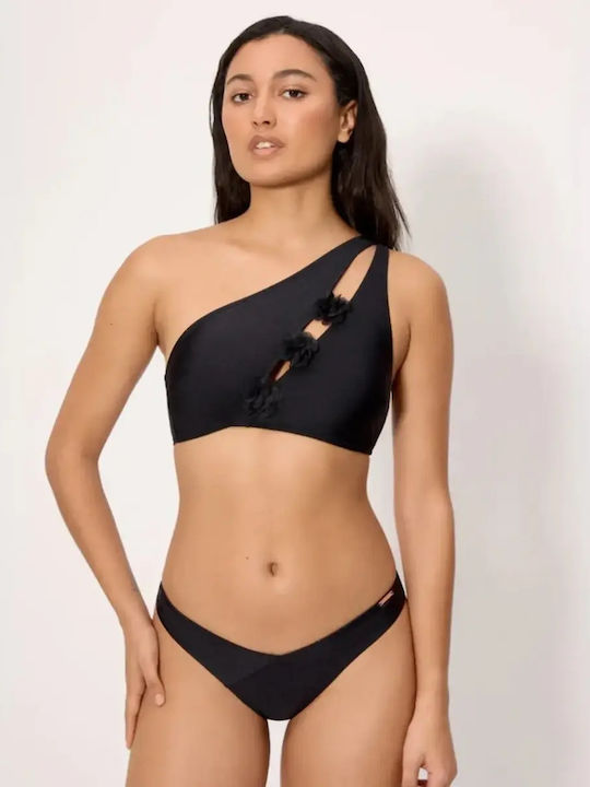 Set Bikini Με Έναν Ώμο με Αφαιρούμενη Ενίσχυση & Brazil Μαύρο