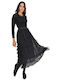 Maxi Skirt with Tulle Polka Dot Black