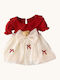 Girls Dress Short Sleeve Red/Cream