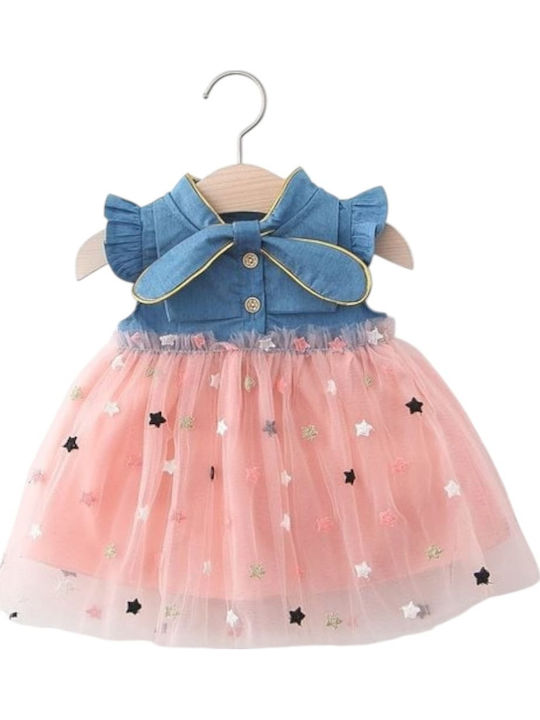Girls Dress Sleeveless Denim Pink