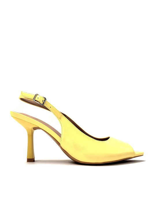 Inia Peep Toe Heels in Yellow Patent Leather