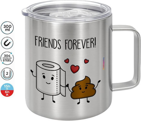 Koupakoupa Friends Forever Κούπα Μεταλλική με Καπάκι Ασημί 300ml
