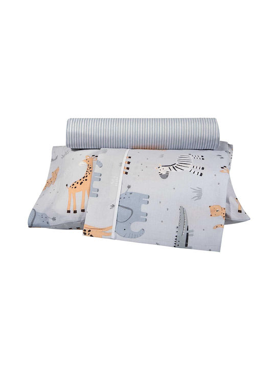 Alouette Set Baby Crib Cotton Sheets Jungle Animals Gray 130x170cm 3 Pieces