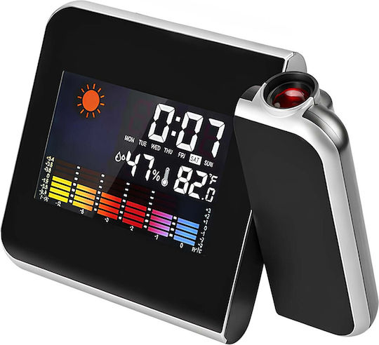 Avizar Digitale Tischuhr mit Wecker Zeitprojektion Temperatur Feuchtigkeitssensoren Schwarz