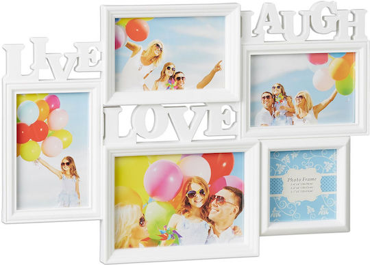 Relaxdays Multi Wall-Mounted Picture Frame 5 Photos Plastic With White Frame Relaxdays Multi Wall-Mounted Picture Frame 5 Photos Plastic With White Frame
