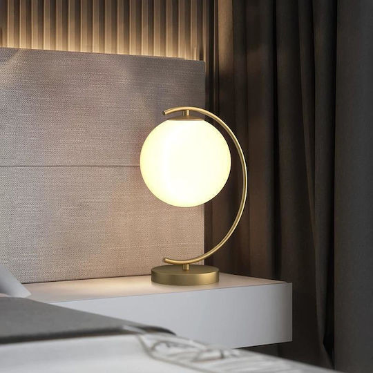 Luminastar Lampă de Masă din Sticlă pentru Soclu E27 cu Abajur Alb și Bază