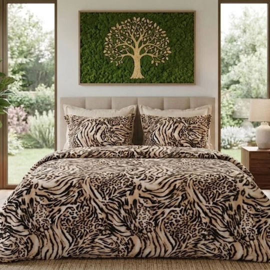 Pucioasa Cotton Satin Duvet Cover Set 200x230cm Double With 2 Pillowcases & 1 Bed Sheet Beige