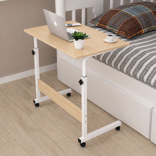 Wooden Desk White/Beige with Metal Legs & Adjustable Height 80x40x66.5cm