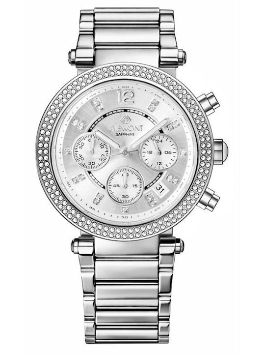 Giewont Damenuhr Chronograph Batterie mit Silber Metall-Armband