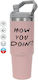 Koupakoupa How You Doin'? Stainless Steel Thermos Bottle 890ml Pink with Straw and Handle