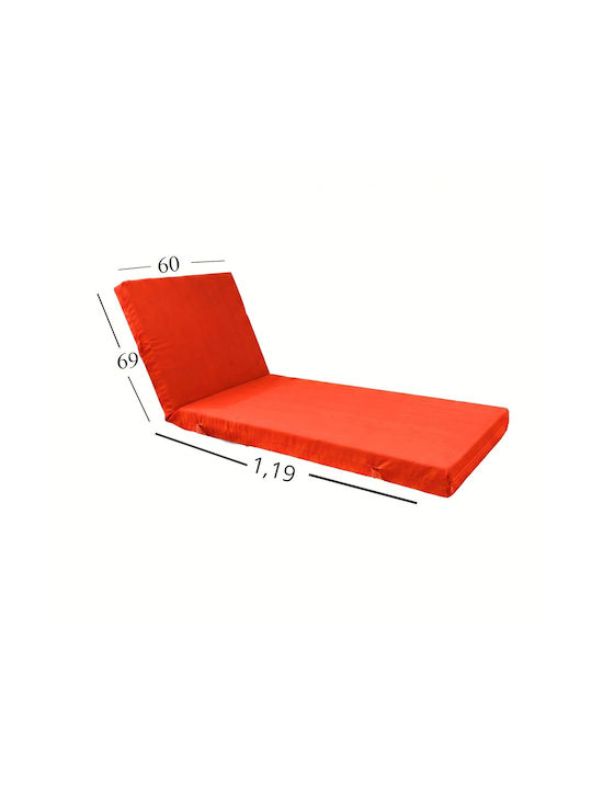 Politishome Waterproof Sunbed Cushion with Backrest Orange Fluorescent 60x188cm
