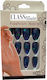 Set 12 Blue Glitter Self-adhesive Press-on False Nails