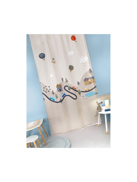 Guy Laroche Kids Blackout Curtain Roadtrip with Rod Pocket Beige 145x270cm
