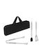 Set Ustensile Grătar 3 Piese Zola Pensetă Spatulă Perie Oțel Inoxidabil Husă Transport Argintiu Negru