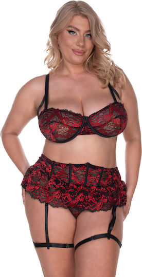 Σετ Plus Size Σουτιέν Brazil Κιλοτάκι Ζαρτιέρα Καλτσοδέτες Μπορντώ