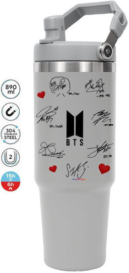 Koupakoupa Bts Signatures Чаша С Дръжка Термос Неръждаема Стомана 890мл Сива Сламка И Дръжка