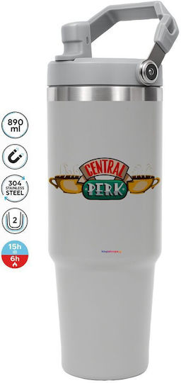 Koupakoupa Handled Tumbler Θερμός Ανοξείδωτο 890ml Γκρι με Καλαμάκι και Λαβή