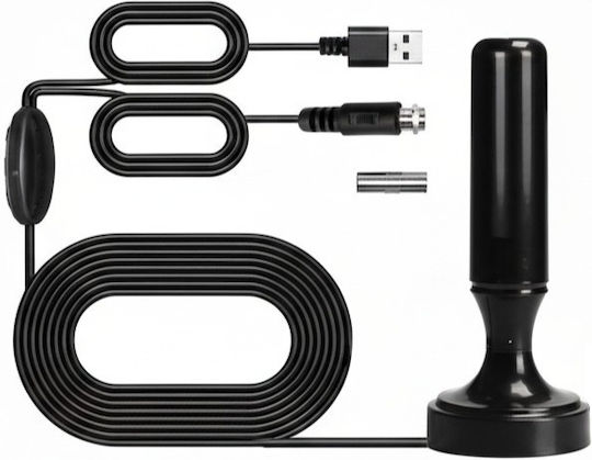 Antena TV Dvb de Interior Zola Amplificator de Semnal Conector Iec Rg-59 Recepție 360 Bază Magnetică Alimentare Usb Neagră