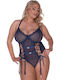 Plus Size Sexy Bodysuit Mit Transparenz Durchsichtige Schnürung Blau