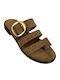 Leather Women's Flat Sandals Brown