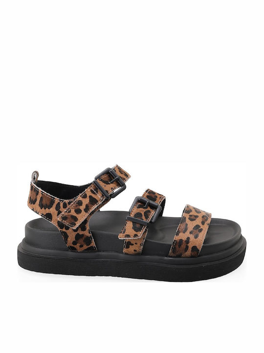Seven Deri Damen Flache Sandalen Flatforms Taba...