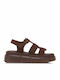 Δερμάτινα Γυναικεία Σανδάλια Flatforms Καφέ