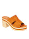 Leather Mules with Heel in Tabac Brown Color