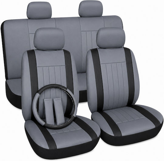 Universal Car Seat Covers Set 13 Pieces Pvc & Sponge Gray Complete Set 5 Seats