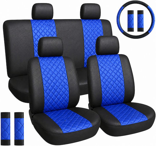Car Seat Covers Set 11 Pieces Universal 50% PVC & Sponge Blue Black 5 Seats