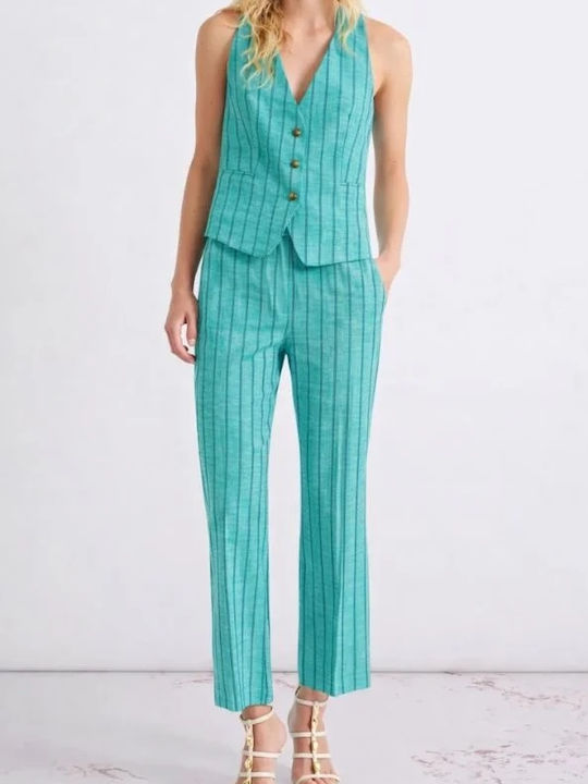 Women's Linen Flared Trousers Turquoise