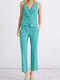 Women's Linen Flared Trousers Turquoise