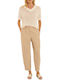 Women's High Rise Fabric Trousers with Rubber Band in Tapered Leg Style Beige