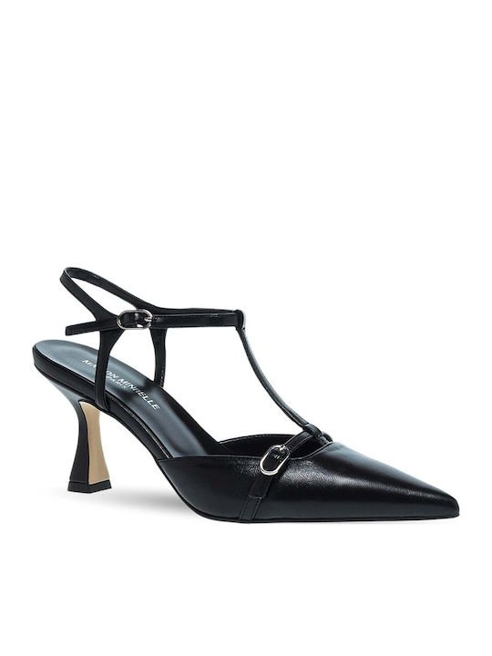 Leder Spitze Zehe Pumps mit Riemen Schwarz