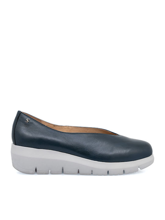 Leather Women's Ballerina Shoes in Blue Color