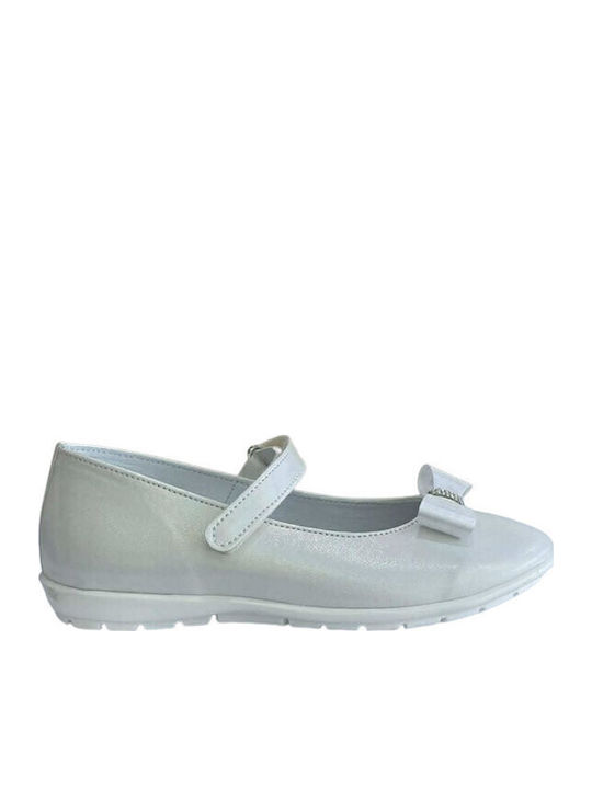 Kids Ballerinas with Hoop & Loop Closure Leather White