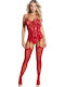 Bodysuit Sexy Din Dantelă Elastică Mărime Unică Cu Ciorapi Integrați Jartiere Stil Erotic Momente Speciale Nu Include Chiloți Roșu