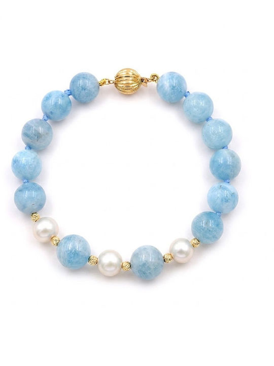 14K Gold Bracelet Elements Aqua White Pearls B1252350