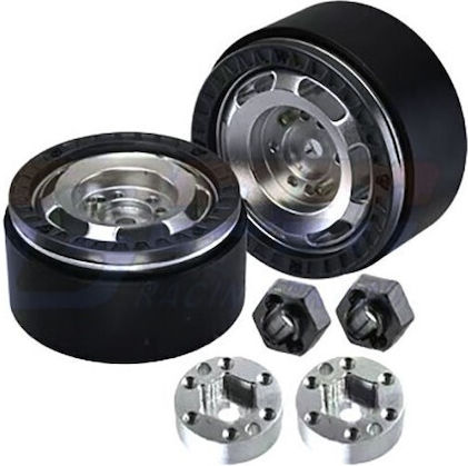 Set 2 Black Aluminum Beadlock Wheels 1.33” Slvr 37x20mm Gpm Trx4m Scx24 – Compatible Traxxas & Axial