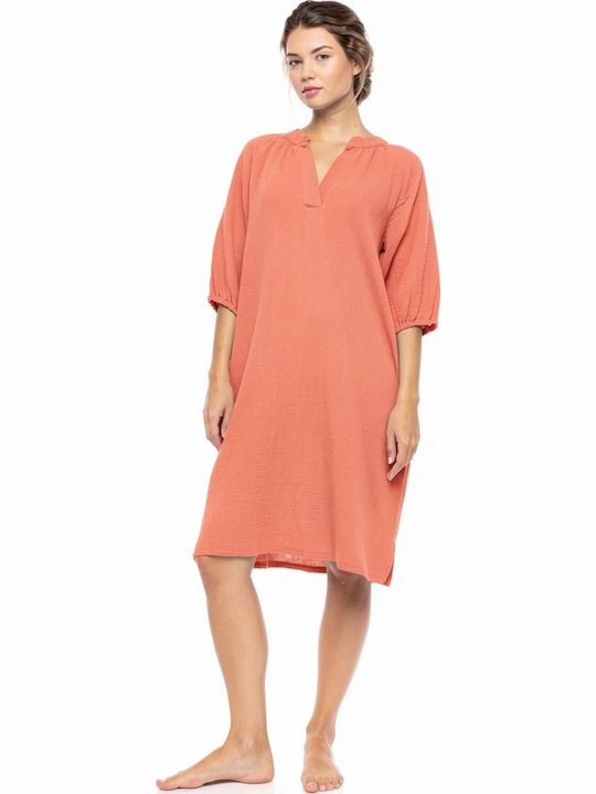 Pink Label Γυναικείο Καφτάνι Παραλίας Coral