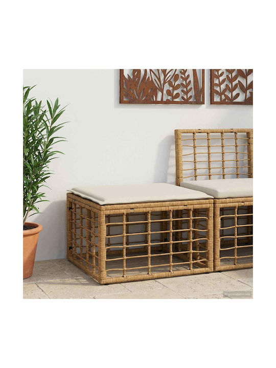 Garden Stool Cube Outdoor Rattan with Cushion Natural 55x55x37cm