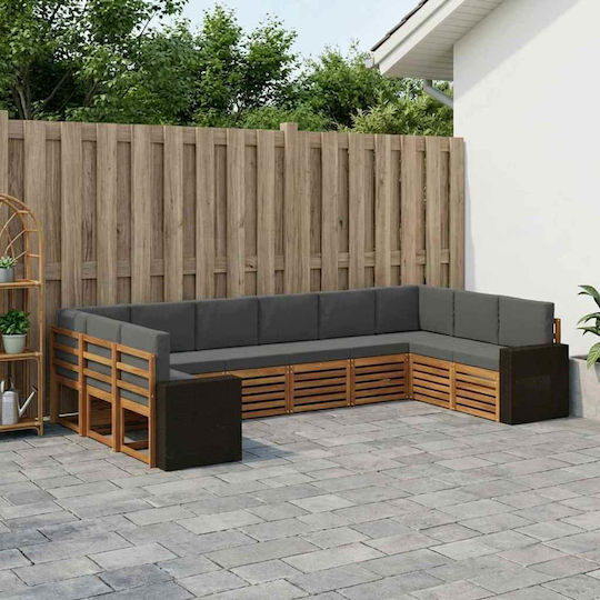 vidaXL Garden & Outdoor Furniture Sets Living Room Set Pieces Natural and Charcoal with Pillows