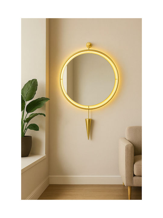 SteweHome Oglindă de Perete cu Cadru Metalic Galben și Iluminare LED Diametru 60cm