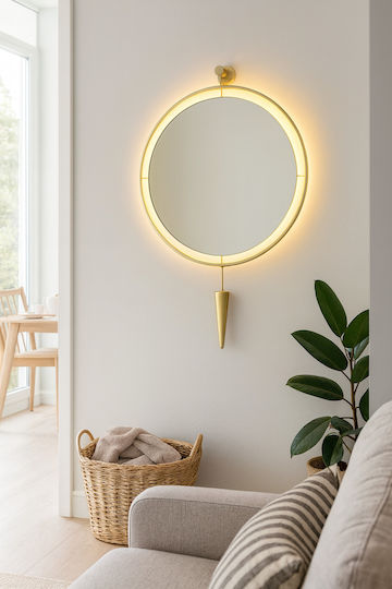 SteweHome Round Wall Mirror with LED Lighting Yellow Diameter 60cm