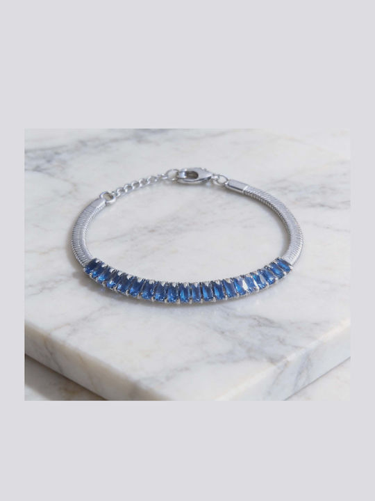 Blue Baguette Crystal Bracelet Silver Stainless Steel