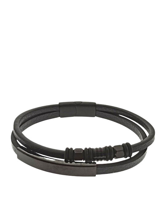 Silver And More Men's Leather Bracelet 21cm