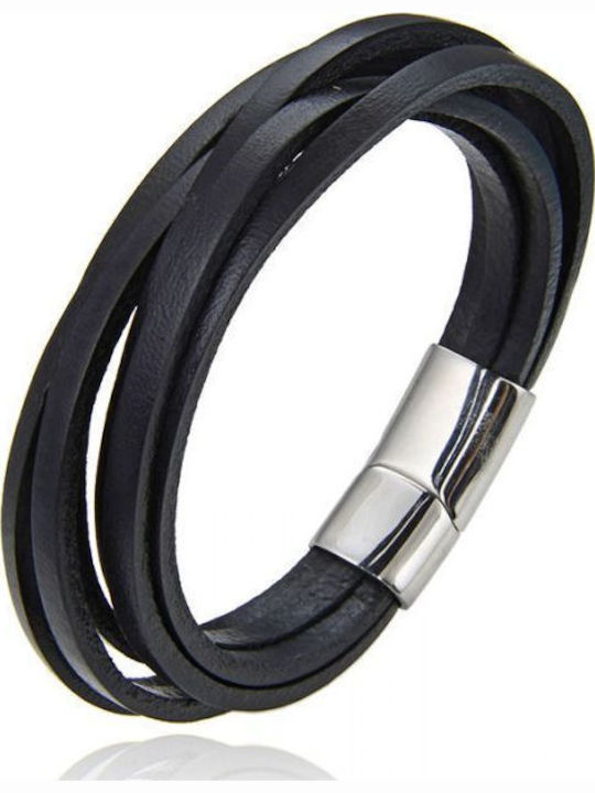 Silver And More Men's Leather Bracelet 21.5cm