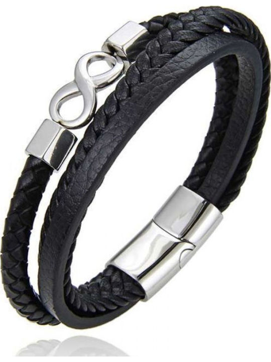 Silver And More Men's Bracelet with Infinity Design Made of Leather 21.5cm