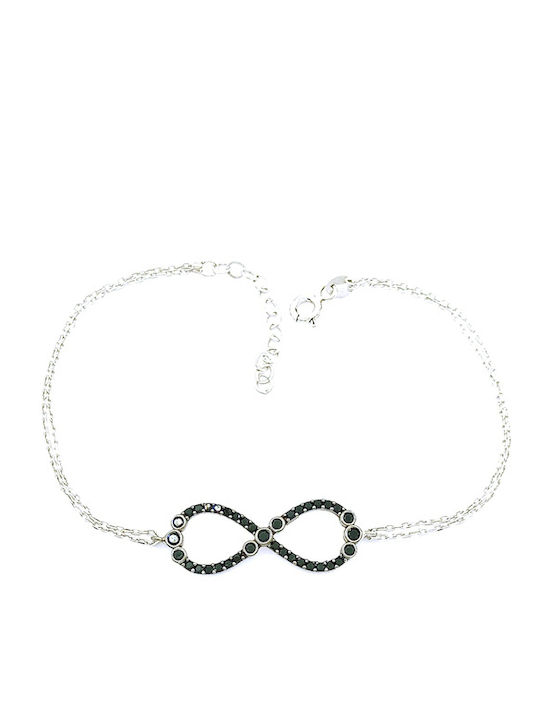 PS Silver Women's Chain Bracelet with Infinity Design in Silver with Zircon